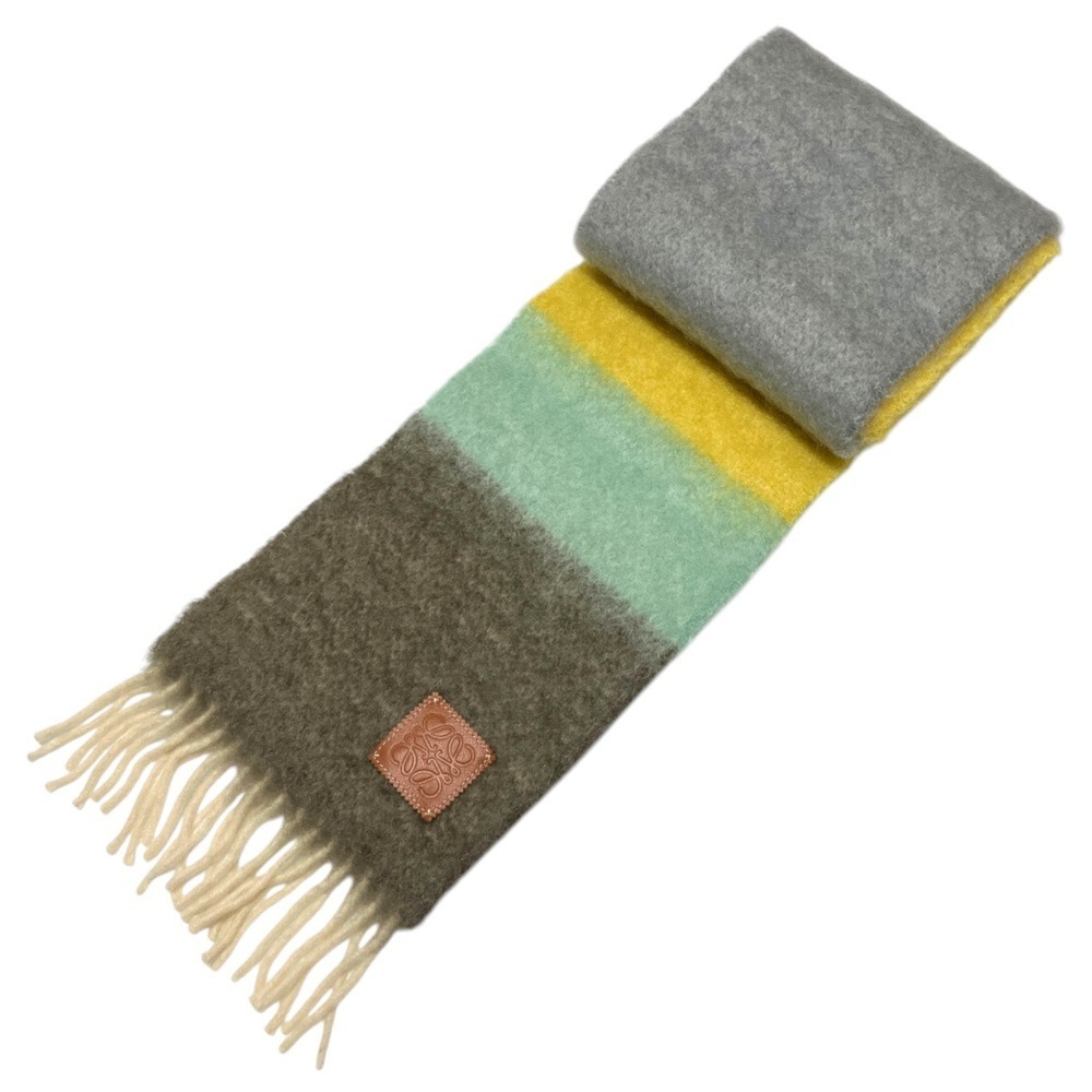 LOEWE Anagram Logo Patch Mohair Wool Fringe Knit Scarf, Multicolor, Women's